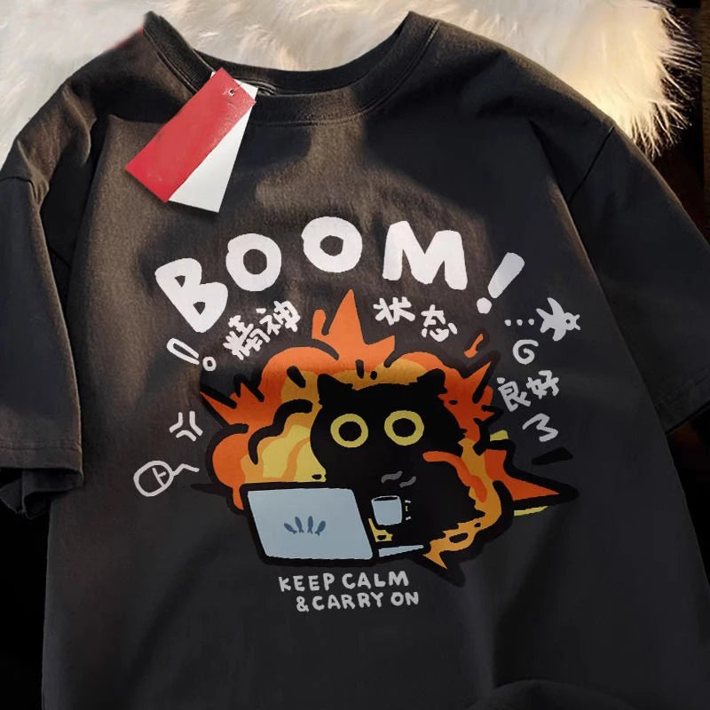 T shirts Good Mental State Pure Cotton Short Sleeved t-shirt For Men Women Summer Tee Clothes Loose Casual Cartoon Oversized Top