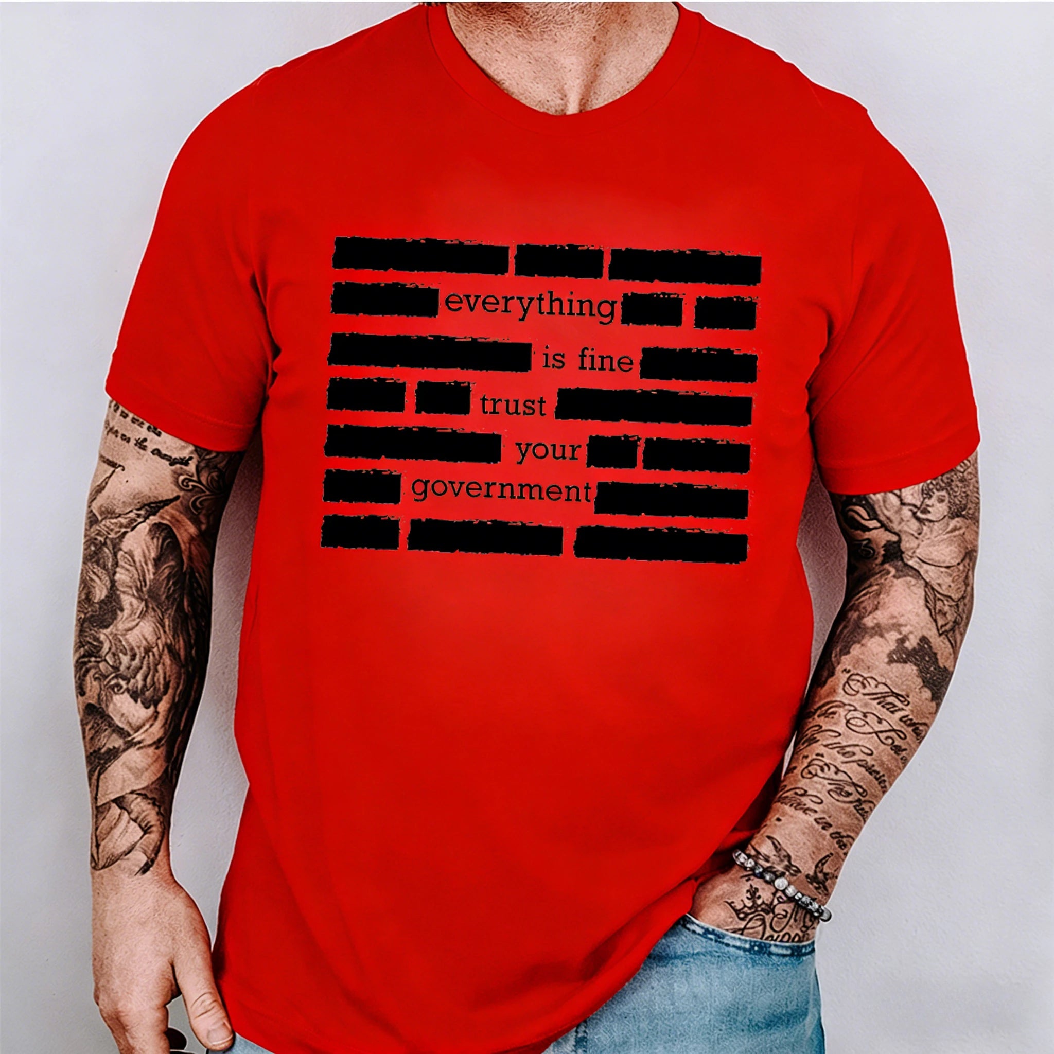 T Shirt for Men Summer Fashion Everything Is Fine Trust Your Government Meme Tees 2026 Short Sleeve Men T-shirt Adult Humor Tops